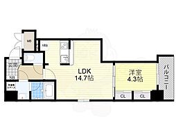 SUNREGIS　NAMBA 2階1LDKの間取り