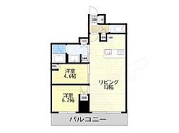 ジオタワー大阪十三 2LDKの間取図画像