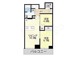 ジオタワー大阪十三 2LDKの間取図画像
