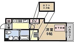 DolceVita新北野 1Kの間取図画像