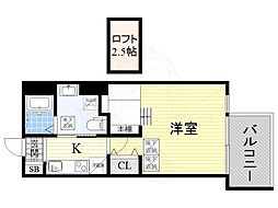 DolceVita新北野 1Kの間取図画像