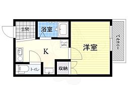 スタンドアップ野里 1Kの間取図画像