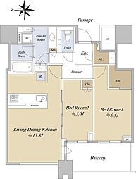 梅田ガーデンレジデンス 16階2LDKの間取り