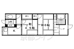 京阪宇治線 観月橋駅 徒歩8分の賃貸テラスハウス 2Kの間取り