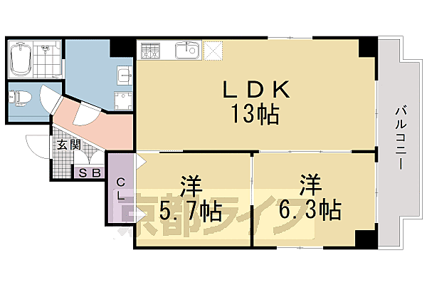 シャトーヴィヴァン 302｜京都府京都市下京区中堂寺壬生川町(賃貸マンション2LDK・3階・55.65㎡)の写真 その2