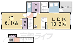 京都地下鉄東西線 石田駅 徒歩15分の賃貸アパート 2階1LDKの間取り