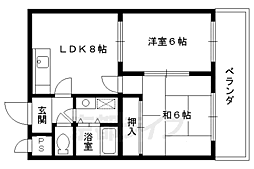 京阪本線 淀駅 徒歩30分の賃貸マンション 5階2LDKの間取り