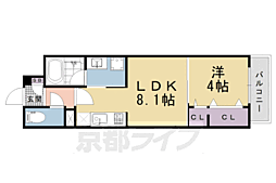 アリビオ東寺 1階1LDKの間取り