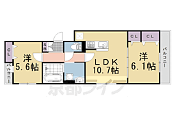 JR東海道・山陽本線 長岡京駅 徒歩35分の賃貸アパート 2階2LDKの間取り