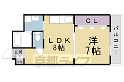 京阪本線 藤森駅 徒歩18分の賃貸マンション 2階1LDKの間取り