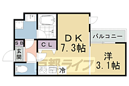JR東海道・山陽本線 山科駅 徒歩15分の賃貸マンション 3階1DKの間取り