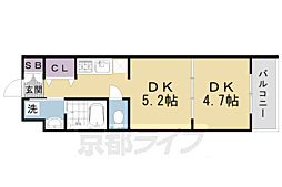 阪急京都本線 西京極駅 徒歩15分の賃貸マンション 2階1DKの間取り