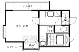 京都市営烏丸線 くいな橋駅 徒歩11分の賃貸マンション 4階1Kの間取り