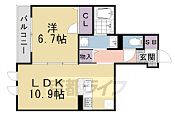 JR山陰本線 太秦駅 徒歩7分の賃貸マンション 1階1LDKの間取り