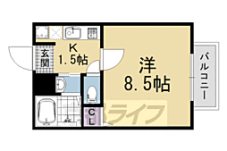 アークリード五条堀川 2階1Kの間取り
