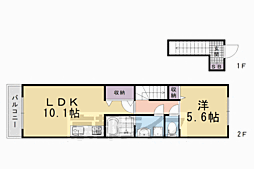 阪急京都本線 西院駅 徒歩10分の賃貸アパート 2階1LDKの間取り