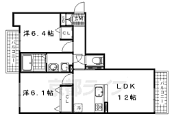 京都地下鉄東西線 椥辻駅 徒歩13分の賃貸マンション 2階2LDKの間取り