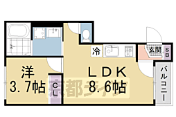 近鉄京都線 竹田駅 徒歩7分の賃貸アパート 2階1LDKの間取り