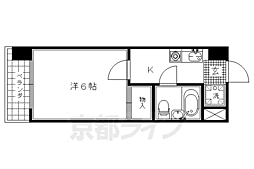 京都市営烏丸線 くいな橋駅 徒歩1分の賃貸マンション 3階1Kの間取り