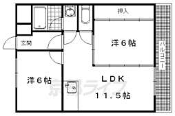 JR東海道・山陽本線 長岡京駅 徒歩5分の賃貸マンション 2階2LDKの間取り