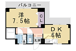 京阪本線 丹波橋駅 徒歩6分の賃貸マンション 3階1DKの間取り