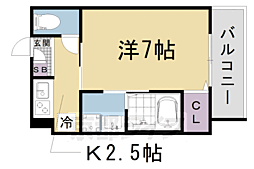 京都地下鉄東西線 御陵駅 徒歩14分の賃貸アパート 1階1Kの間取り