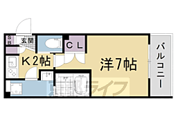 京都地下鉄東西線 御陵駅 徒歩14分の賃貸アパート 2階1Kの間取り