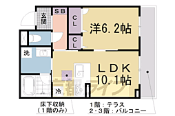 JR東海道・山陽本線 山科駅 徒歩17分の賃貸マンション 3階1LDKの間取り