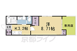 京都地下鉄東西線 小野駅 徒歩7分の賃貸アパート 1階1Kの間取り