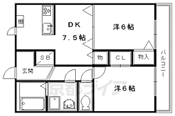 阪急京都本線 東向日駅 徒歩5分の賃貸アパート 1階2DKの間取り