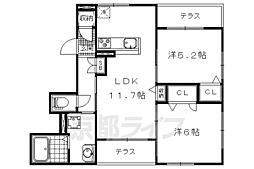 京阪京津線 四宮駅 徒歩4分の賃貸マンション 1階2LDKの間取り