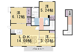 阪急京都本線 西山天王山駅 徒歩17分の賃貸アパート 2階3LDKの間取り