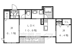 京都地下鉄東西線 御陵駅 徒歩9分の賃貸マンション 3階2LDKの間取り