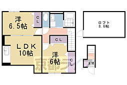 JR東海道・山陽本線 長岡京駅 徒歩30分の賃貸アパート 2階2LDKの間取り