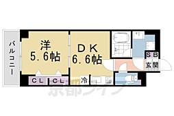 阪急京都本線 西院駅 徒歩15分の賃貸マンション 6階1DKの間取り