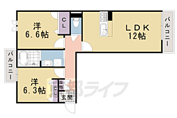 JR東海道・山陽本線 向日町駅 徒歩35分の賃貸マンション 2階2LDKの間取り