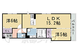 阪急京都本線 西院駅 徒歩8分の賃貸アパート 2階2LDKの間取り