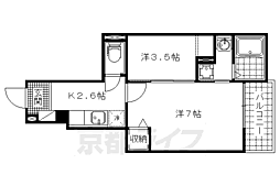 京都地下鉄東西線 御陵駅 徒歩12分の賃貸アパート 1階2Kの間取り