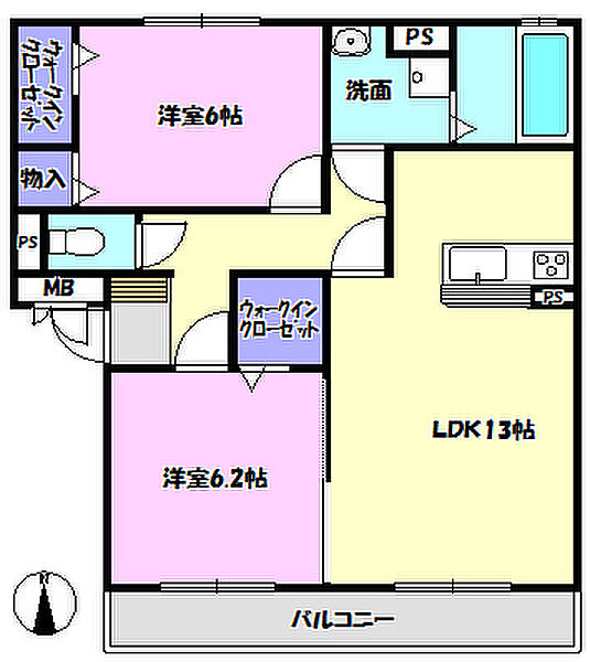 アモール 205｜茨城県守谷市御所ケ丘2丁目(賃貸アパート2LDK・2階・61.74㎡)の写真 その2