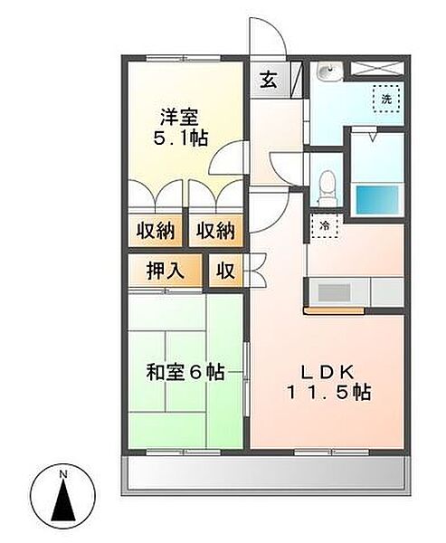 戸頭海老原ハイツ 103｜茨城県取手市戸頭3丁目(賃貸アパート2LDK・1階・51.66㎡)の写真 その2