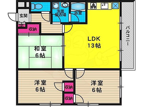 パラッツオ桂 301｜京都府京都市西京区桂浅原町(賃貸マンション3LDK・3階・65.61㎡)の写真 その2