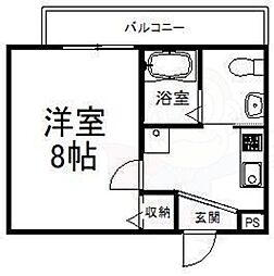 フラッティ花園ミンク 2階1Kの間取り
