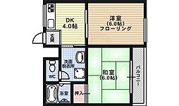 京都市営烏丸線 北大路駅 徒歩35分の賃貸アパート 2階2DKの間取り