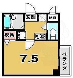 ロイヤルヴィンテージ三十三間堂 2階1Kの間取り