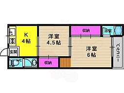 マンション千丈 3階2Kの間取り