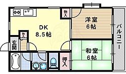 ウエストヒルパート2 2階2DKの間取り