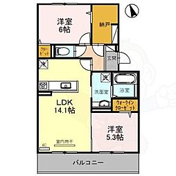 サンライズ 2階2LDKの間取り