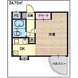メゾンドリビエール 5階1Kの間取り