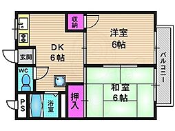 阪急嵐山線 上桂駅 徒歩15分の賃貸アパート 2階2DKの間取り