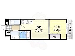京阪京津線 四宮駅 徒歩5分の賃貸マンション 2階1DKの間取り